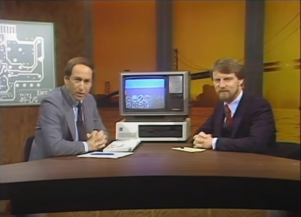 Stewart Cheifet and Gary Kildall with an IBM PC running ‘Microsoft Flight Simulator’.