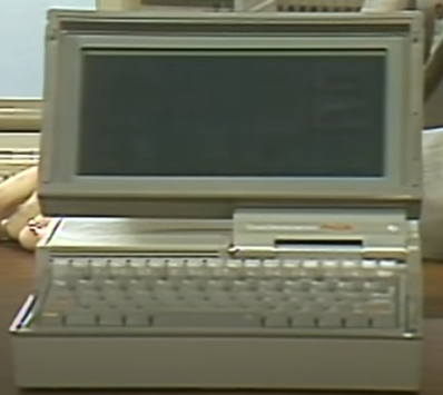 The Texas Instruments Pro-Lite portable computer, sitting on a desk in the studio of &ldquo;Computer Chronicles,&rdquo; c. 1985.